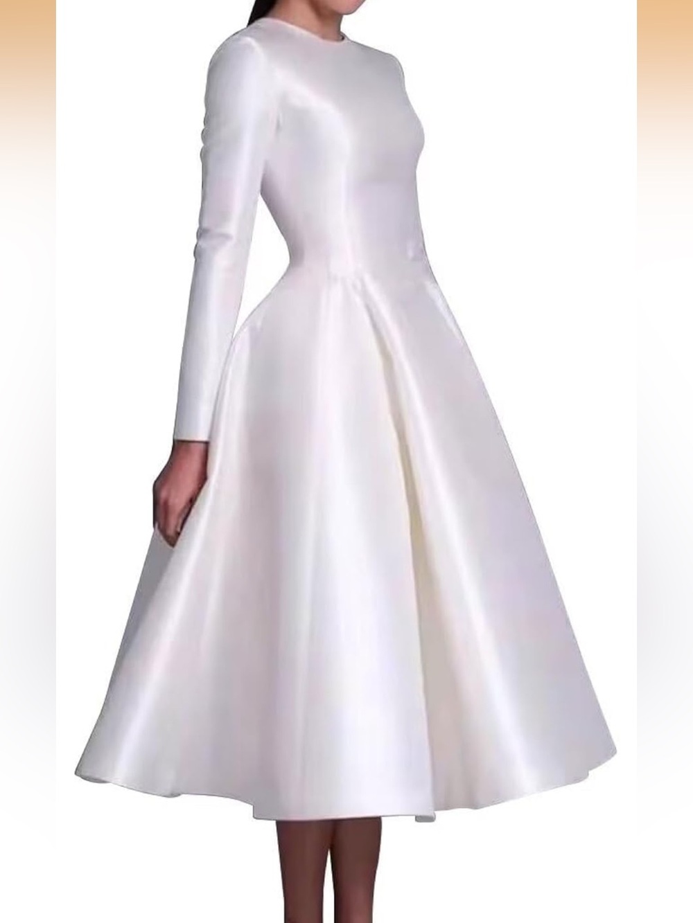 White Long-Sleeve Fit & Flare Midi Dress
